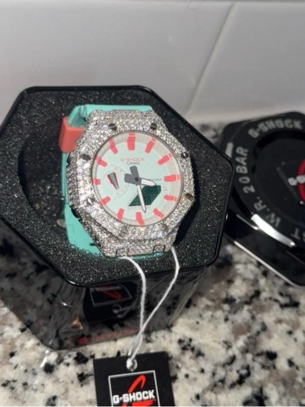 G-Shock Mint Green and Coral Analog-Digital Watch with Crystal Bezel